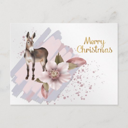 Kerstroze Magnolia Mule Floral Waterverf Feestdagenkaart (Voorkant)