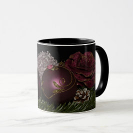 Kerstroze marron Ornaments Floral Black Mok