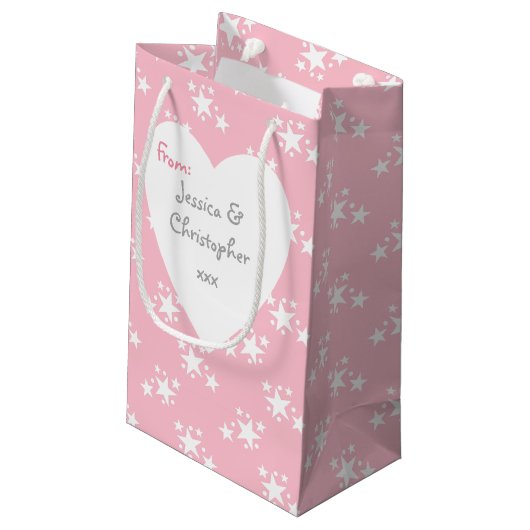 Kerstroze met witte sterren klein cadeauzakje (Achterkant Gekanteld)