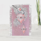  kerstroze Ornamenten Zilver Glitter Kaart (Voorkant)