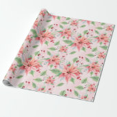 kerstroze Poinsettia Flowers Cadeaupapier (Uitgerold)