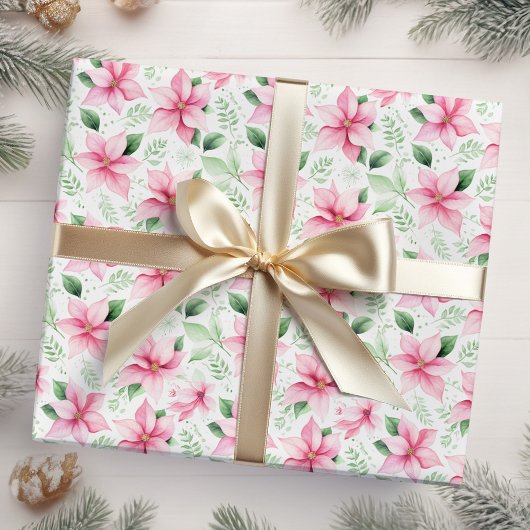 kerstroze Poinsettia Flowers Cadeaupapier