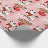 kerstroze  Retro Kitten Kat Gift  Cadeaupapier (Hoek)