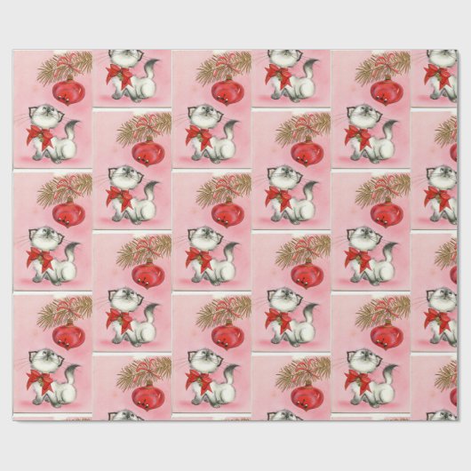 kerstroze  Retro Kitten Kat Gift  Cadeaupapier (Vlak)