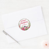 Kerstroze Robin Poinsettia Winter Wreath Ronde Sticker (Envelop)