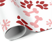 Kerstroze rode hond met kat en Botten sneeuwvlokke Cadeaupapier (Rol Hoek)