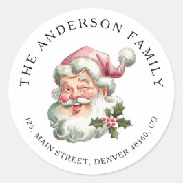 Kerstroze Santa retour adreslabel Ronde Sticker