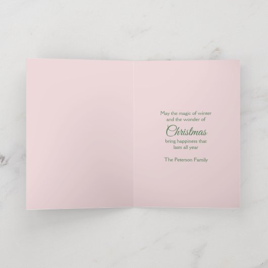 Kerstroze satijnen lint Holly Greenery Folie Feestdagenkaart (Binnenlaag)