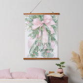 Kerstroze satijnen lint Holly Greenery Hangend Wandkleed (Slaapkamer)