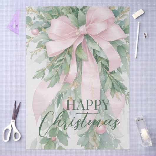 Kerstroze satijnen lint Holly Greenery Tissuepapier (Craft)