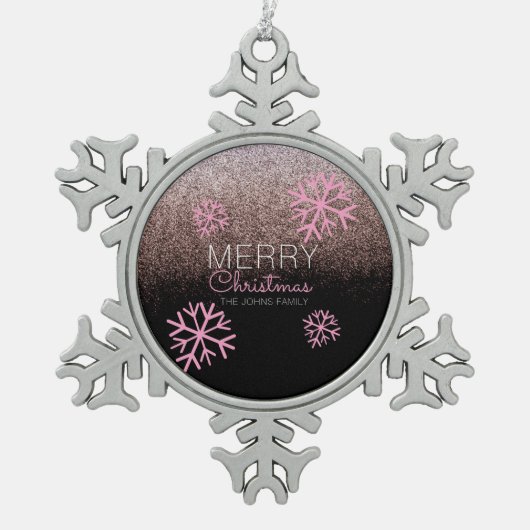 Kerstroze snowflakes tin sneeuwvlok ornament (Voorkant)