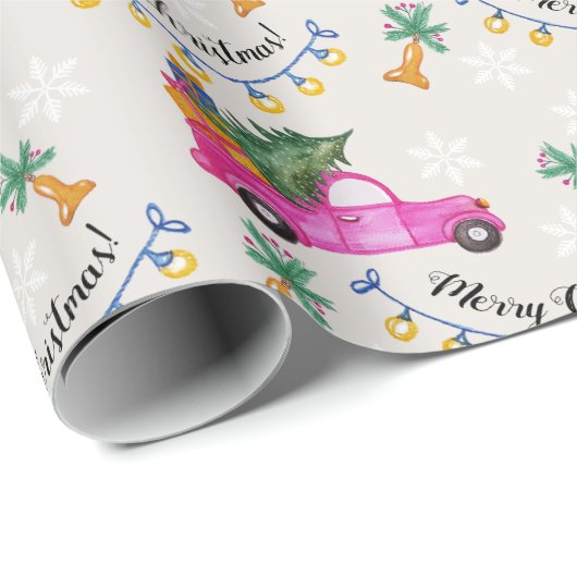 Kerstroze vrachtwagen met boom en wensen cadeaupapier (Rol Hoek)