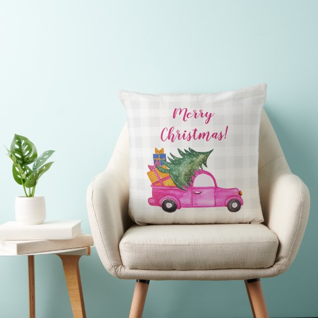 Kerstroze vrachtwagen met boom en wensen kussen (Stoel)