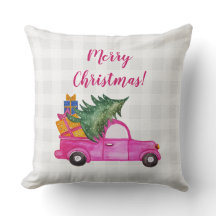 Kerstroze vrachtwagen met boom en wensen