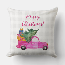 Kerstroze vrachtwagen met boom en wensen kussen