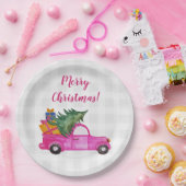 Kerstroze vrachtwagen met boom en wensen papieren bordje (Feest)