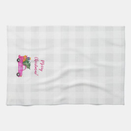 Kerstroze vrachtwagen met boom en wensen theedoek