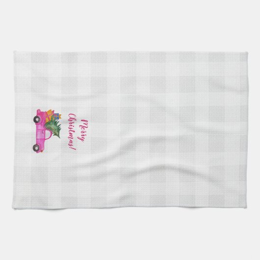 Kerstroze vrachtwagen met boom en wensen theedoek (Horizontaal)