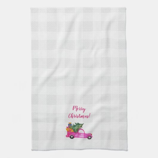 Kerstroze vrachtwagen met boom en wensen theedoek (Verticaal)