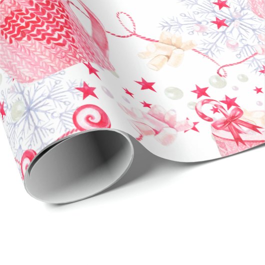 Kerstroze warmtecacao cadeaupapier (Rol Hoek)