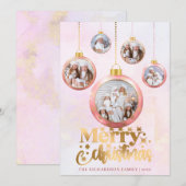 Kerstroze Waterverf 5 Foto Ornament Holiday Feestdagenkaart (Voorkant / Achterkant)