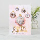 Kerstroze Waterverf 5 Foto Ornament Holiday Feestdagenkaart (Staand voorkant)