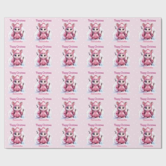 Kerstroze wintermuis cadeaupapier (Vlak)