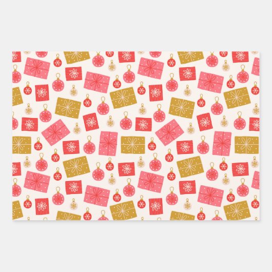 Kerstroze witte patroon inpakpapier vel (Voorkant 3)
