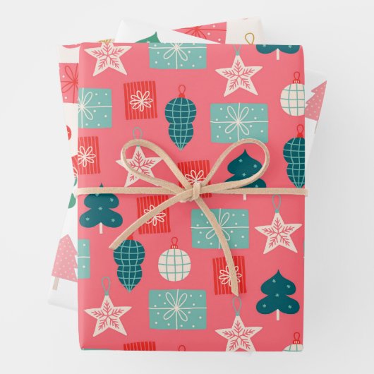 Kerstroze witte patroon inpakpapier vel (In situ)