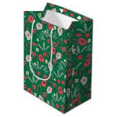 kerstRozen Berries Floral Green Pattern Medium Cadeauzakje (Voorkant Gekanteld)