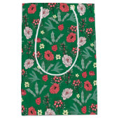kerstRozen Berries Floral Green Pattern Medium Cadeauzakje (Voorkant)