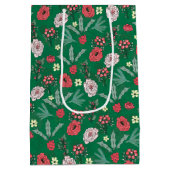kerstRozen Berries Floral Green Pattern Medium Cadeauzakje (Achterkant)
