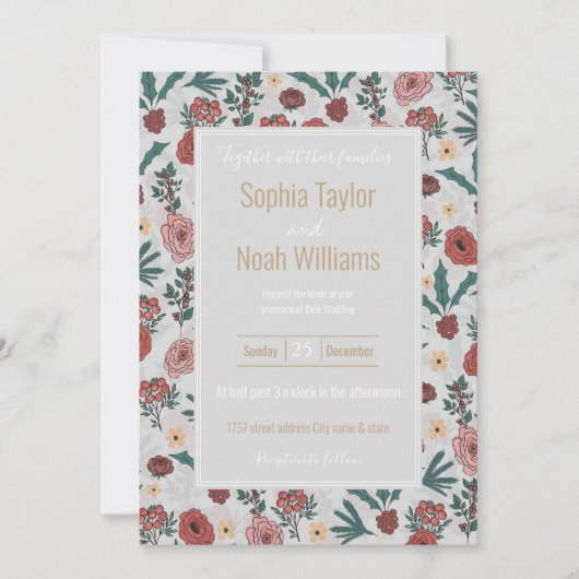 kerstRozen Berries Floral Grey Pattern (Voorkant)