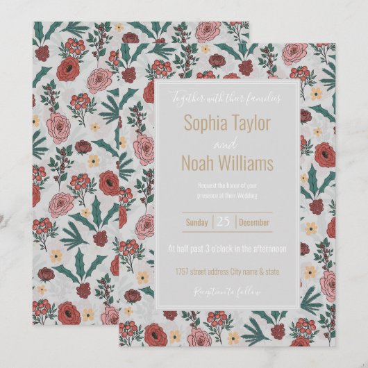 kerstRozen Berries Floral Grey Pattern (Voorkant / Achterkant)