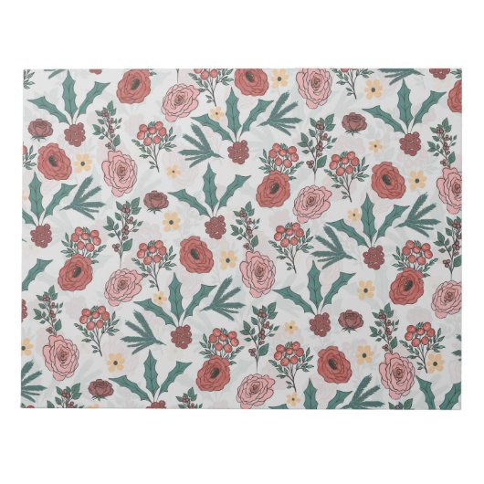 kerstRozen Berries Floral Grey Pattern Notitieblok (Voorkant)