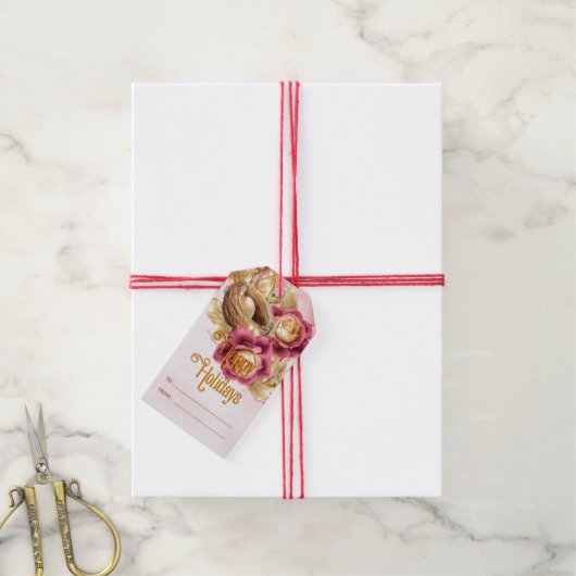 kerstRozen Vogels Nest en Prettige feestdagen Cadeaulabel (Met Touw)