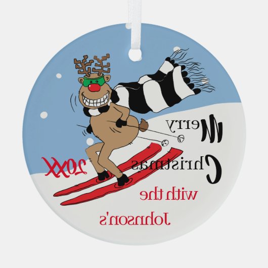 Kerstrudolph Skiing Glass Ornament (Achterkant)