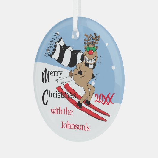 Kerstrudolph Skiing Glass Ornament (Voorkant links)