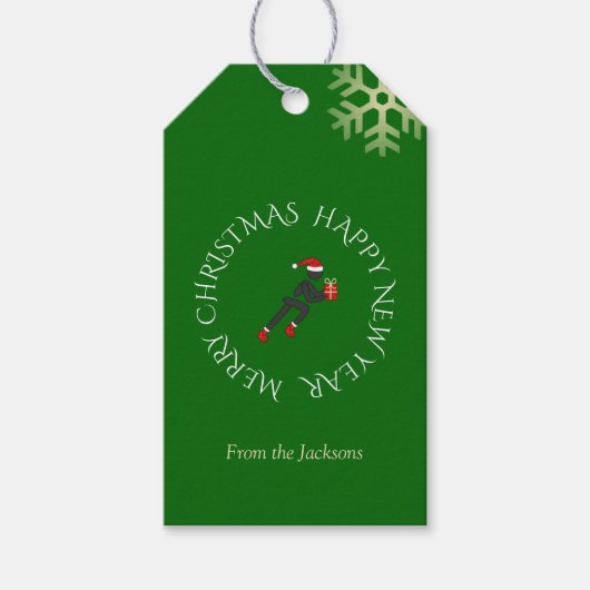 Kerstrunner aangepaste tekst groen cadeaulabel (Voorkant)