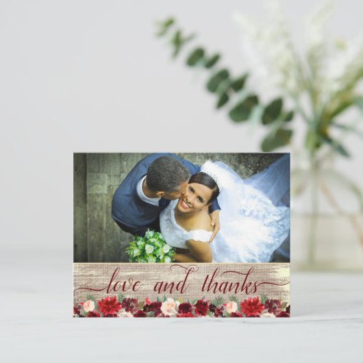 Kerstrustiek Boho Bourgondië Goud Bedankt Foto Briefkaart (Staand voorkant)