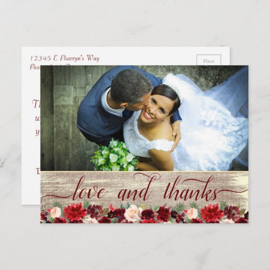 Kerstrustiek Boho Bourgondië Goud Bedankt Foto Briefkaart (Voorkant / Achterkant)