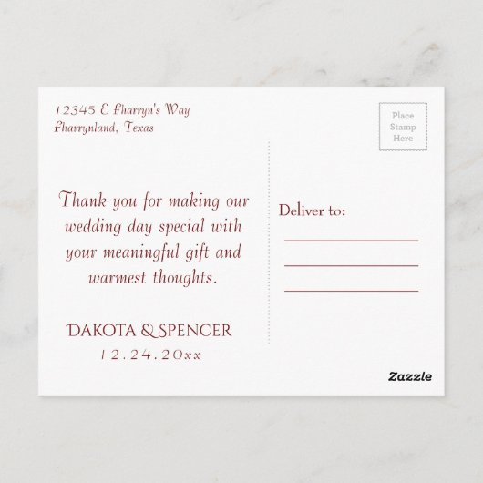 Kerstrustiek Boho Bourgondië Goud Bedankt Foto Briefkaart (Achterkant)