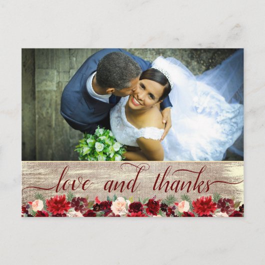 Kerstrustiek Boho Bourgondië Goud Bedankt Foto Briefkaart (Voorkant)