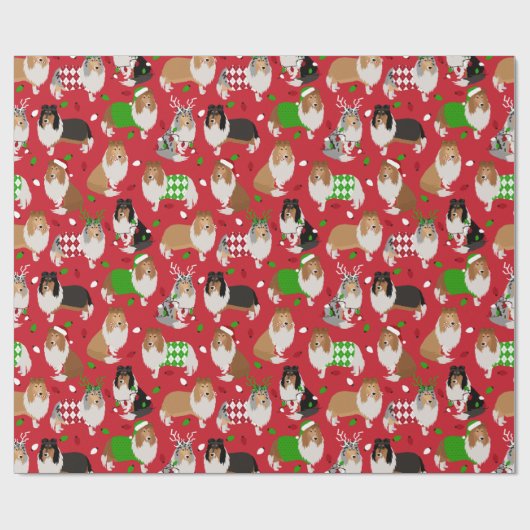 Kerstruw collie cadeaupapier (Vlak)