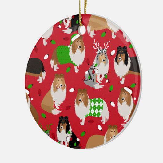 Kerstruw collie keramisch ornament (Links)