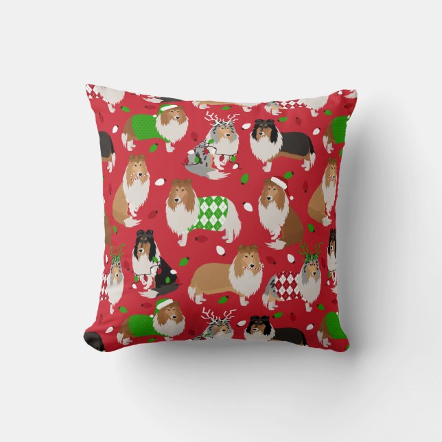 Kerstruw collie kussen (Voorkant)
