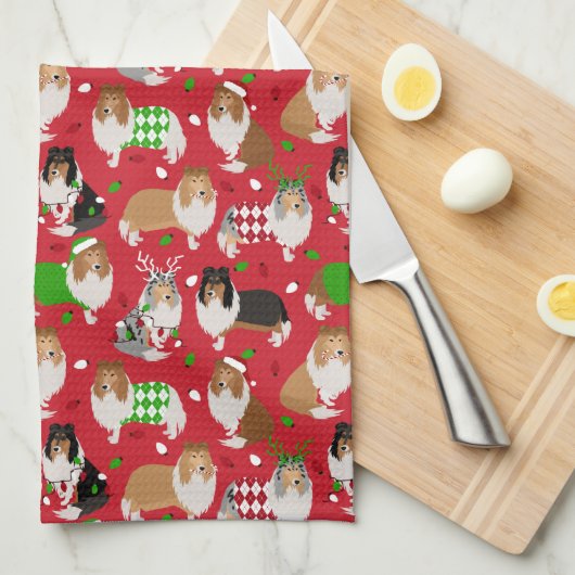 Kerstruw collie theedoek (Quarter Fold)