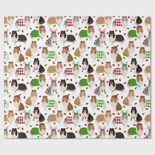 Kerstruw Collie Wrapping Paper Cadeaupapier (Vlak)