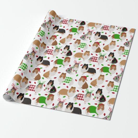 Kerstruw Collie Wrapping Paper Cadeaupapier (Uitgerold)