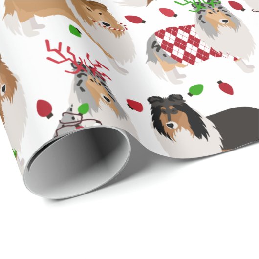 Kerstruw Collie Wrapping Paper Cadeaupapier (Rol Hoek)
